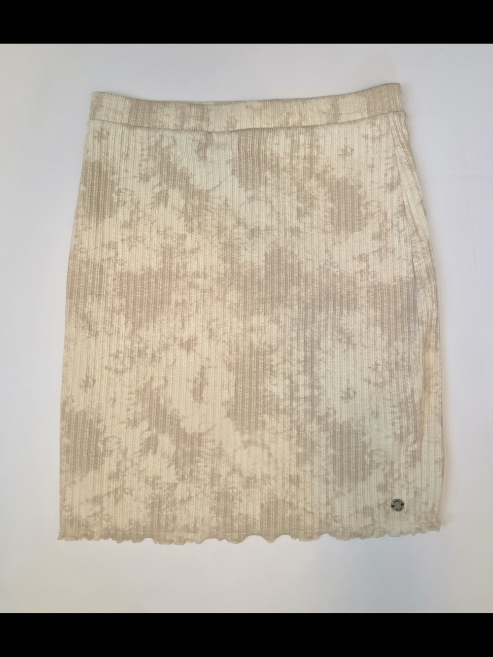 Roxy Rib Knit Floral Mini Skirt Large Cream Beige Stretch Casual Boho Coquette